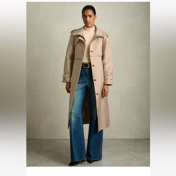 Reiss Jackets & Blazers - Reiss Neutral August Gabardine Trench Coat Cotton Tan women’s size 12 NWT